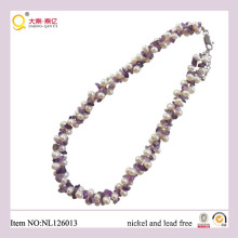 Natürliche Süßwasser Perlenkette, Amethyst Halskette, 2 Reihe Amethyst Perlen Neckalce